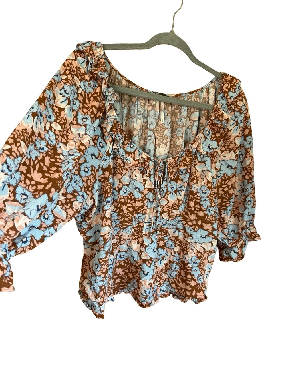 Free People Sweet Memories Floral Crop Ruffle Blouse Size L - Picture 4 of 11